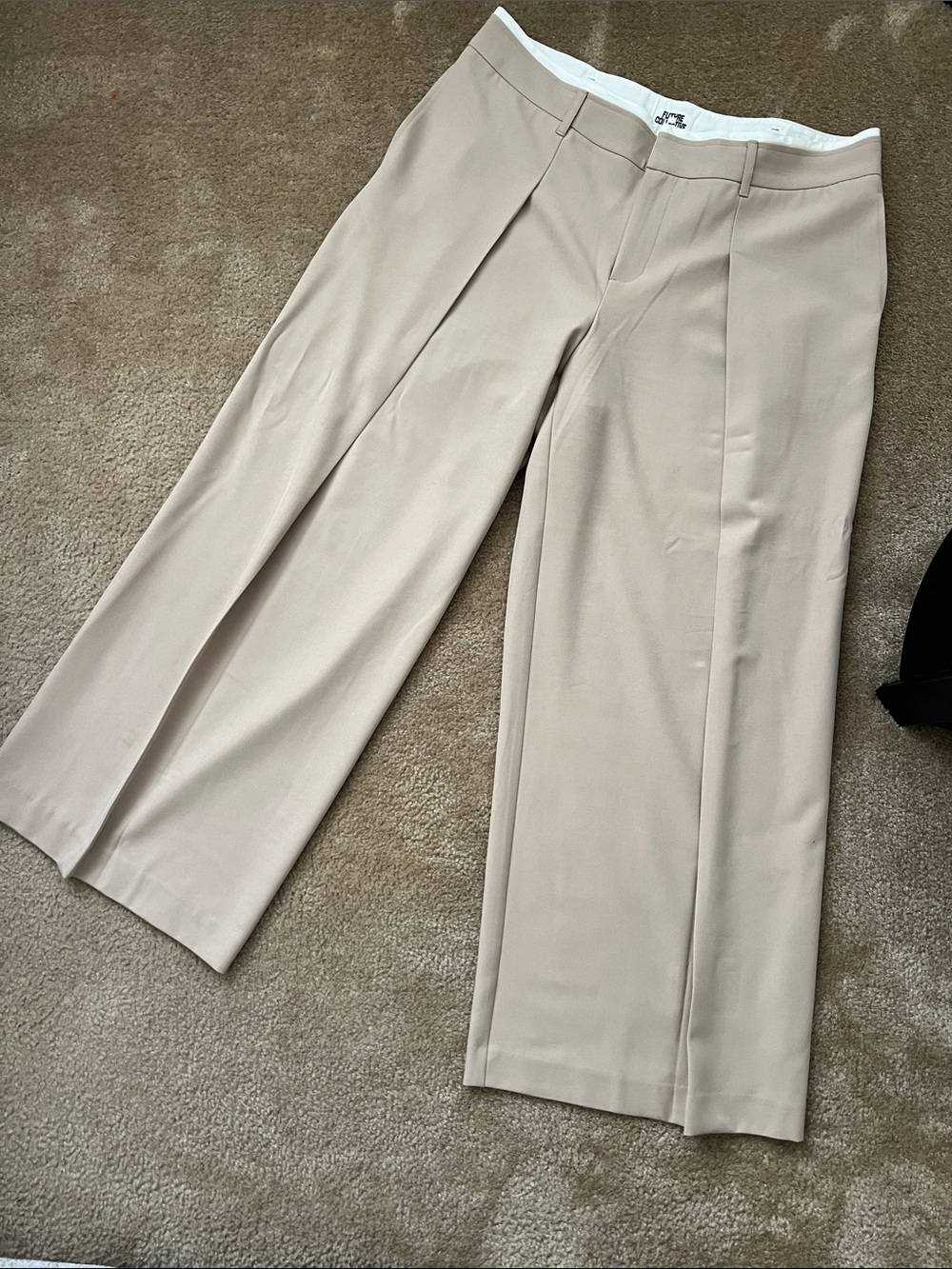 Women's Beige Wide-Leg Trousers - Tailored Work Pants